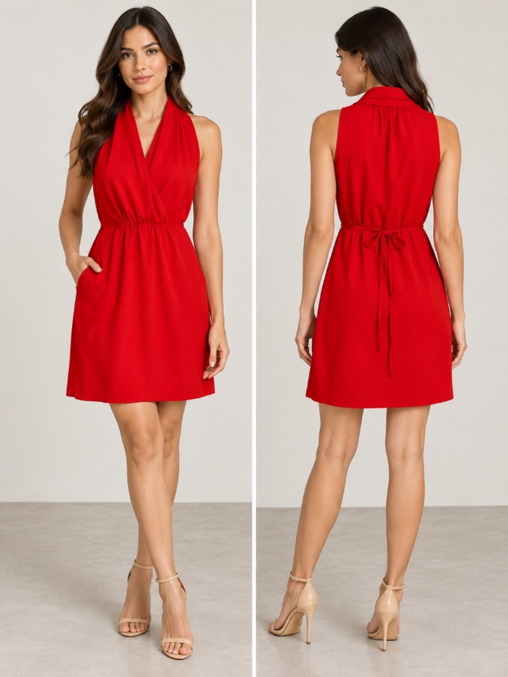 Aritzia Wilfred Sabine Red Sleeveless Halter Faux-Wrap Mini Dress Size S NWT